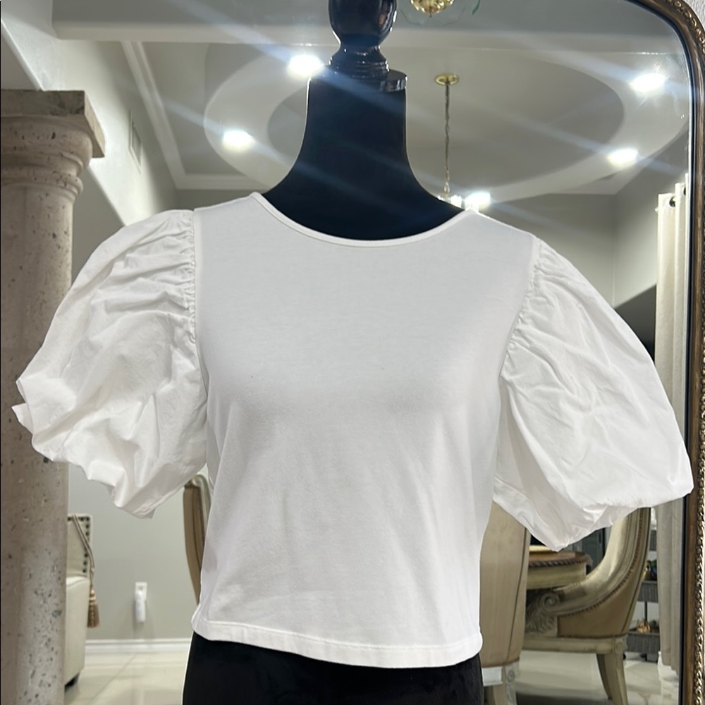 A New Day White Puff Sleeve Crop Blouse